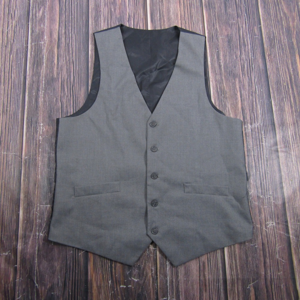 Hand Tailored Suit Vest Mens 38R Gray Button Front Adjustable Cinch Waistcoat